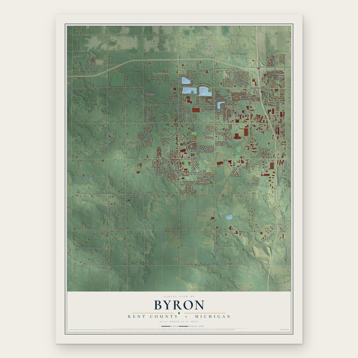 Byron, Kent County, Michigan map print, the full design
