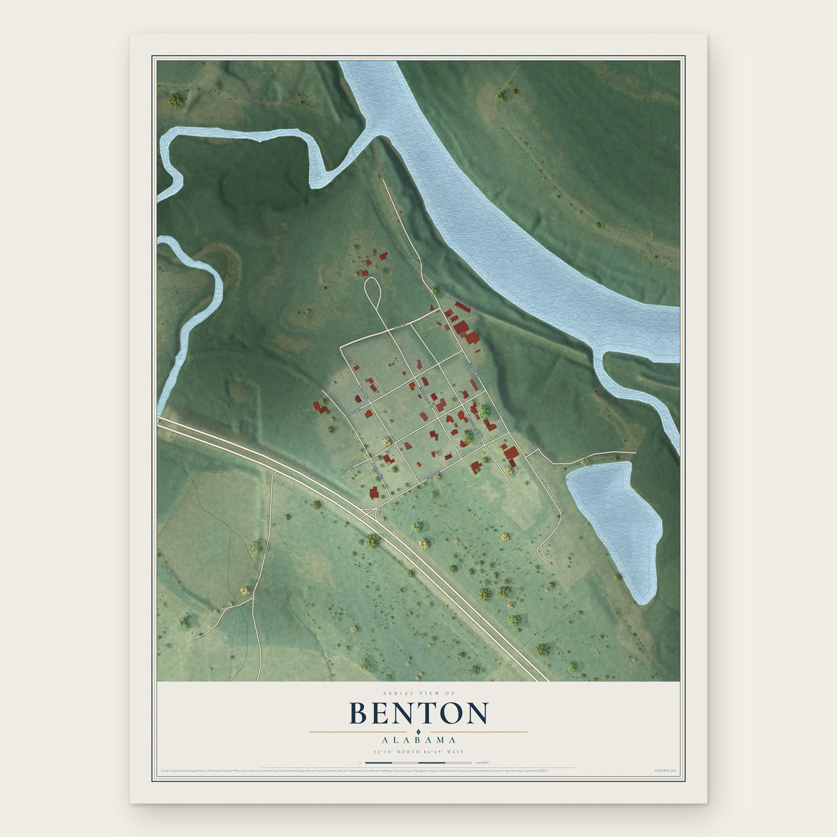 Benton, Alabama map print, the full design