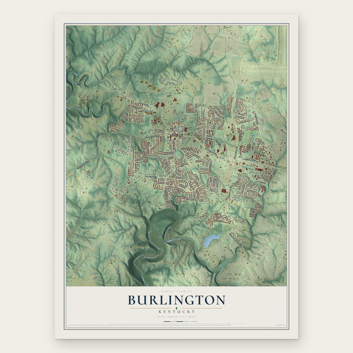 Burlington, Kentucky map print, the full design