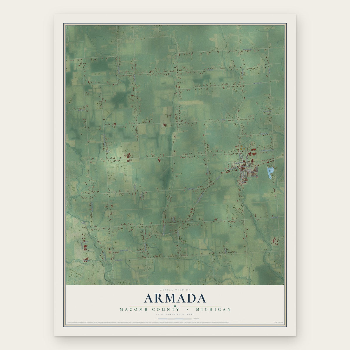 Armada, Macomb County, Michigan map print, the full design