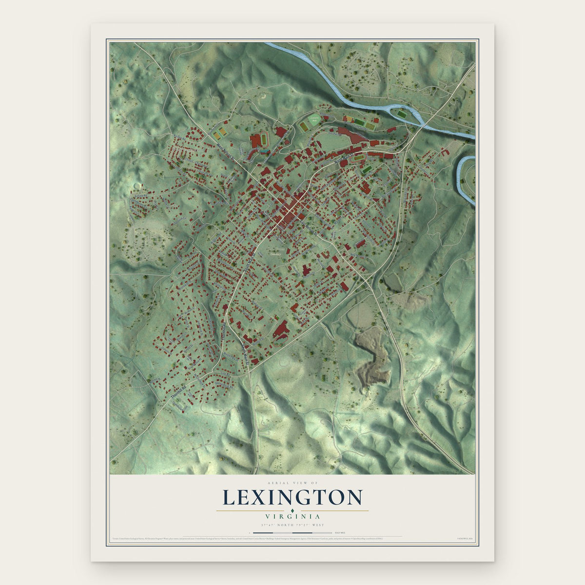 Lexington, Virginia map print, the full design