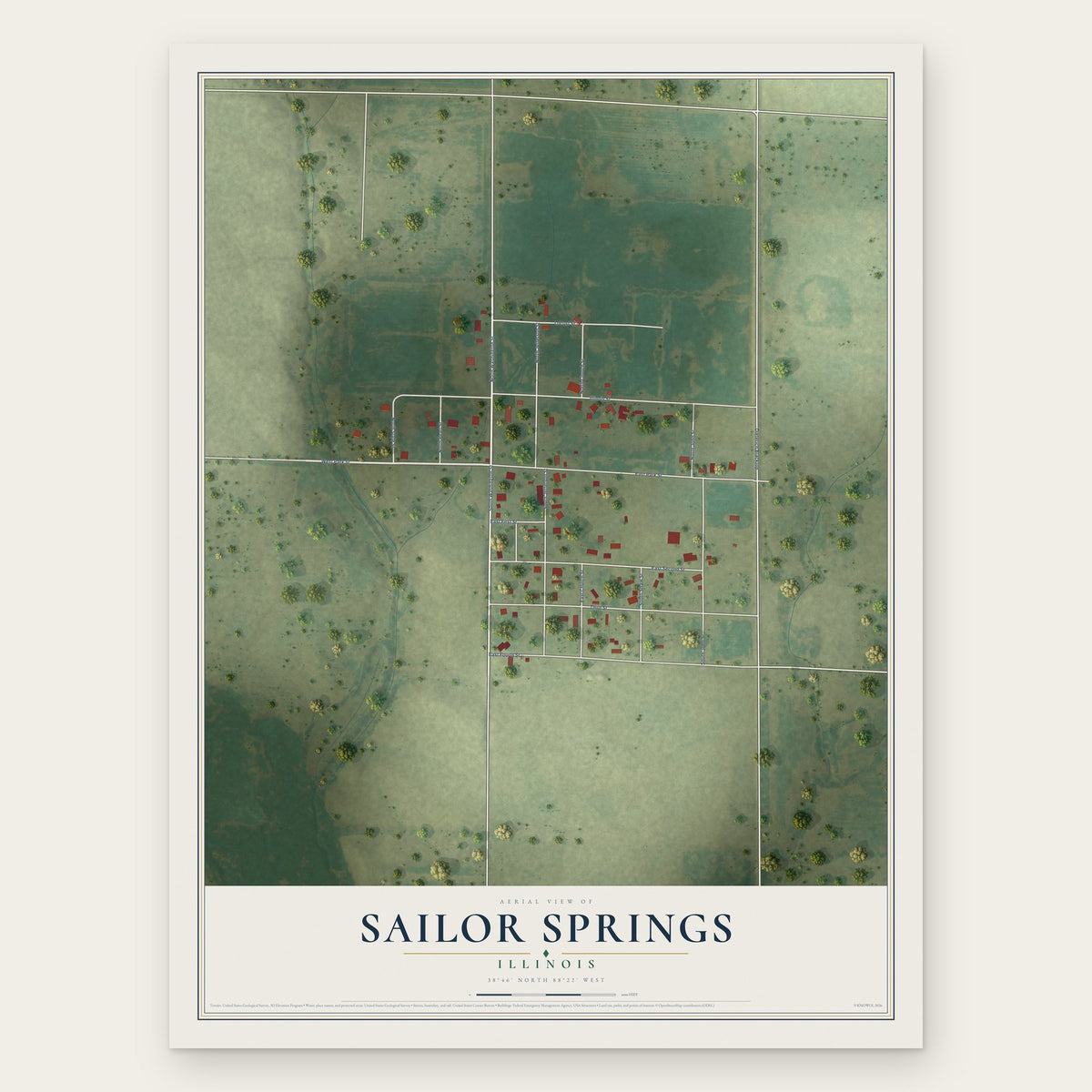 Sailor Springs, Illinois map print, the full design