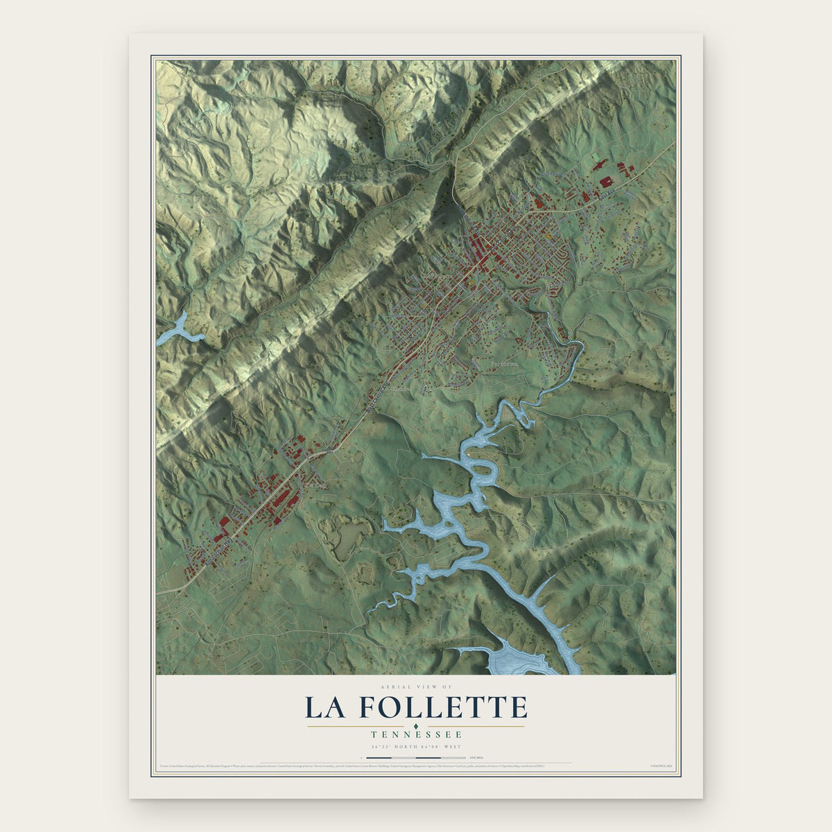 La Follette, Tennessee map print, the full design