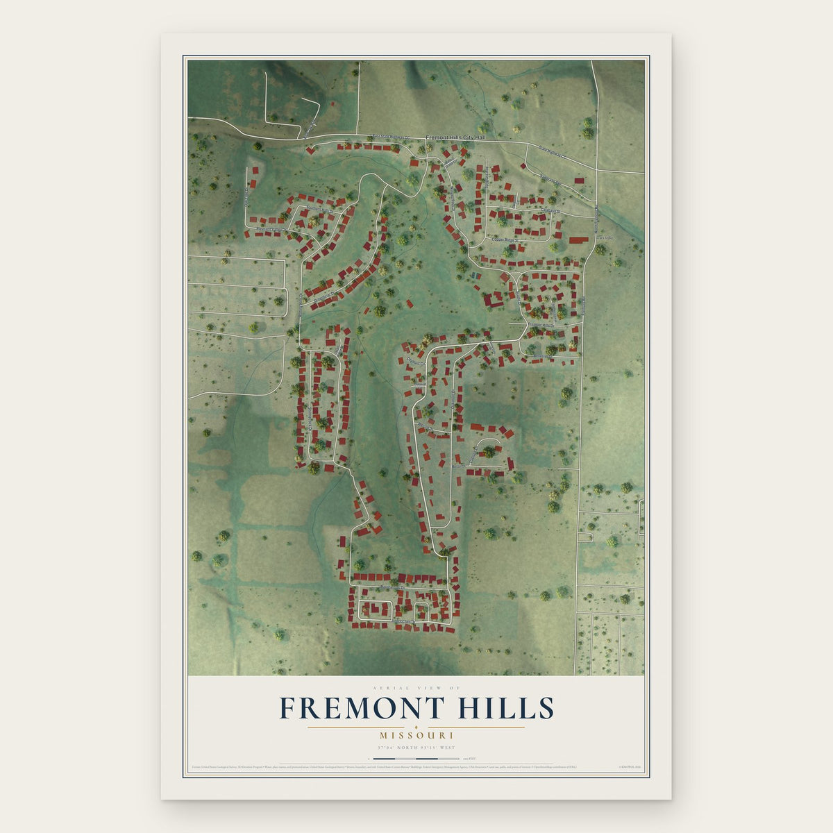 Fremont Hills, Missouri map print, the full design