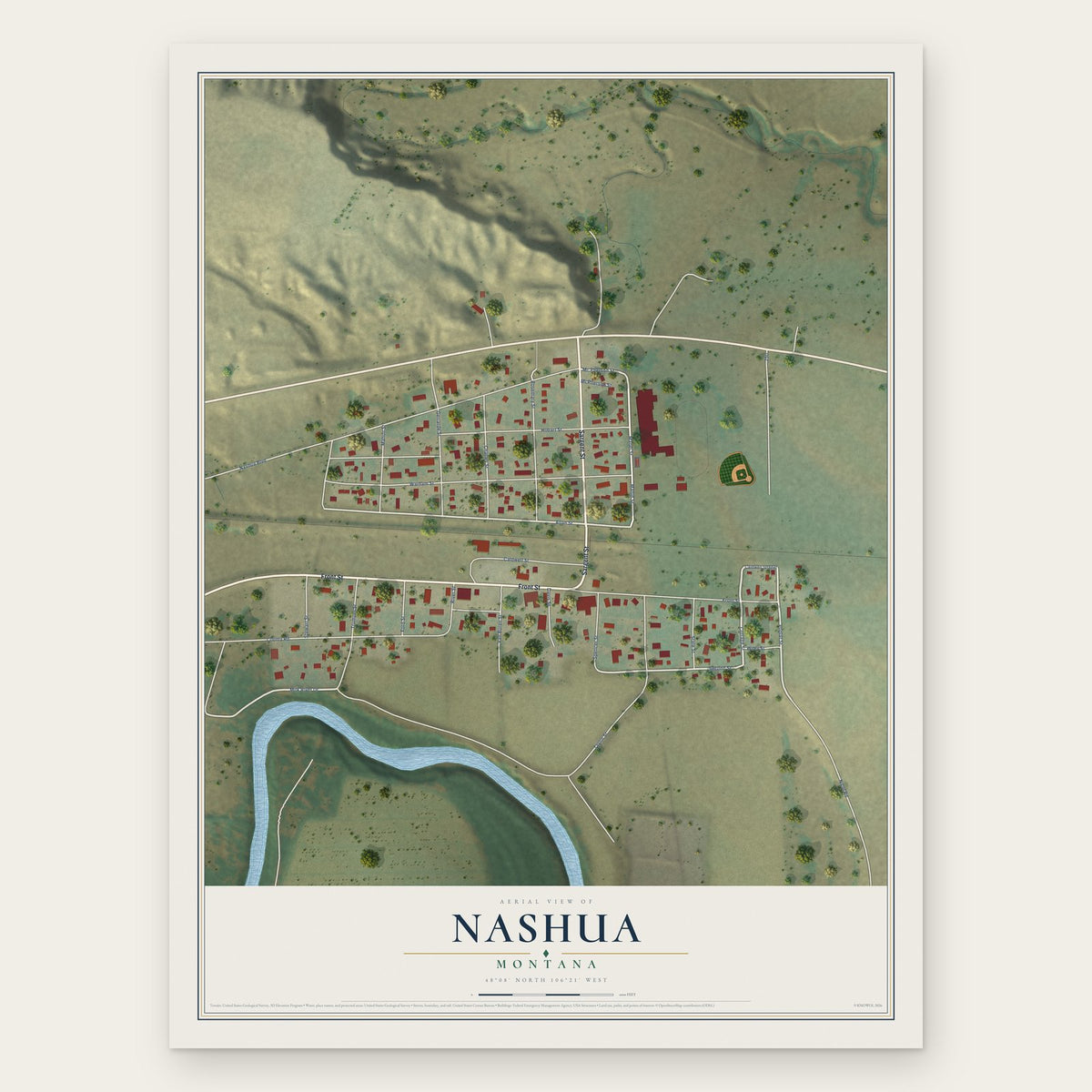 Nashua, Montana map print, the full design