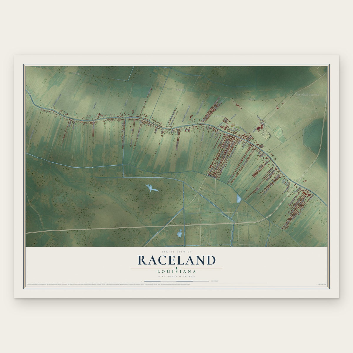 Raceland, Louisiana map print, the full design