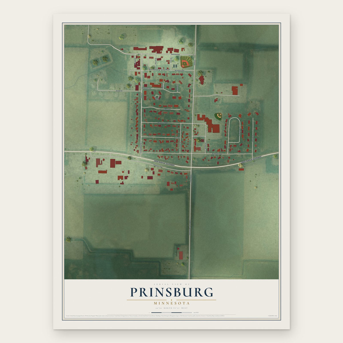 Prinsburg, Minnesota map print, the full design