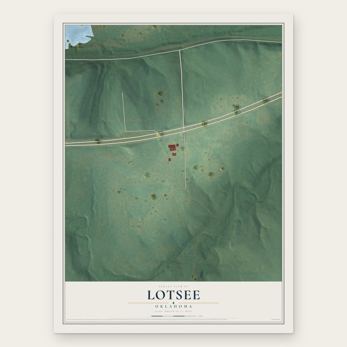 Lotsee, Oklahoma map print, the full design