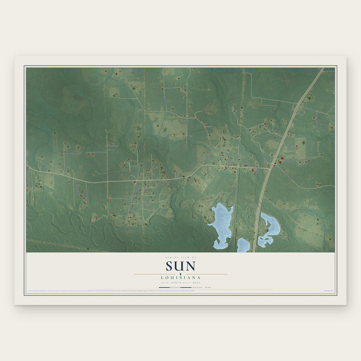 Sun, Louisiana map print, the full design