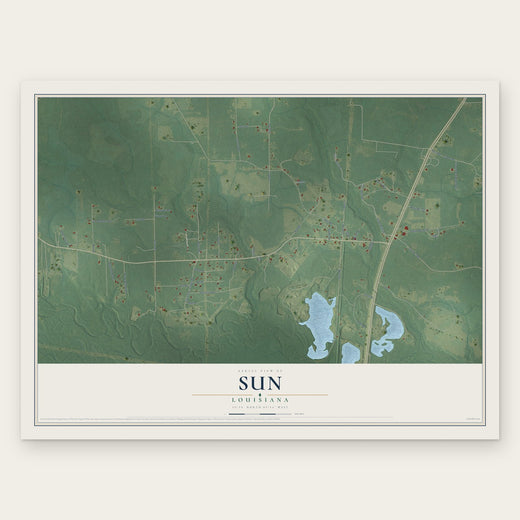 Sun, Louisiana map print, the full design