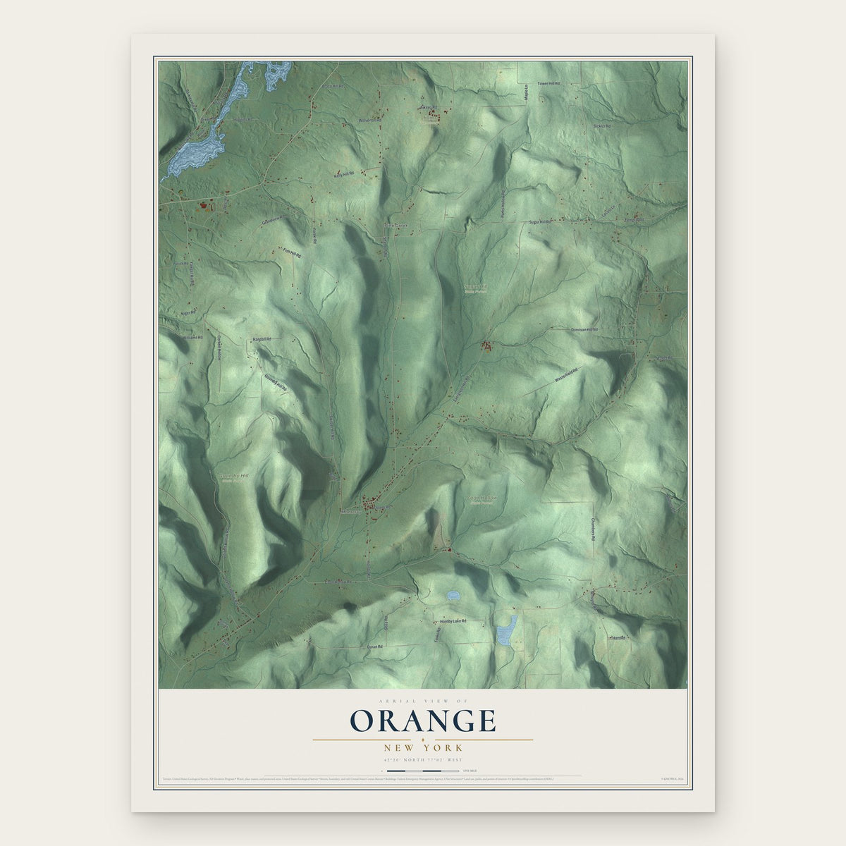 Orange, New York map print, the full design