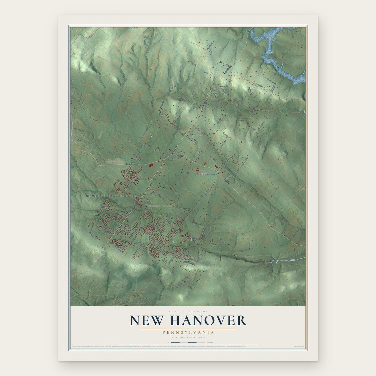 New Hanover, Pennsylvania map print, the full design