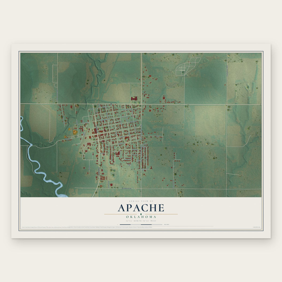 Apache, Oklahoma map print, the full design