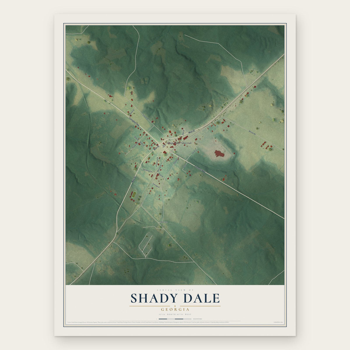 Shady Dale, Georgia map print, the full design