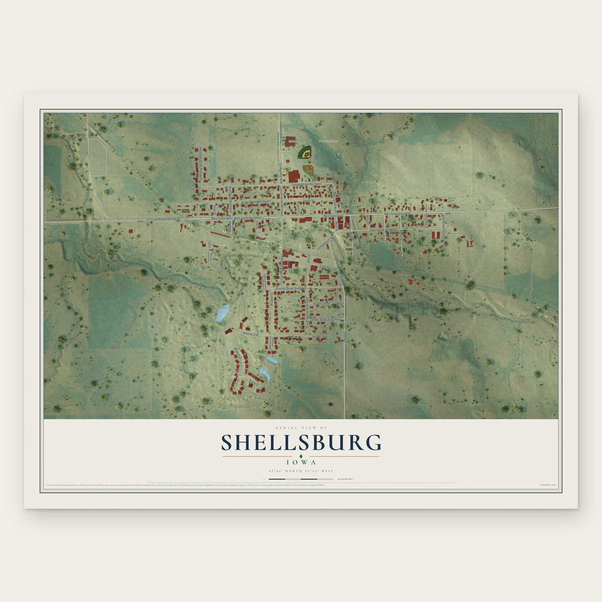 Shellsburg, Iowa map print, the full design