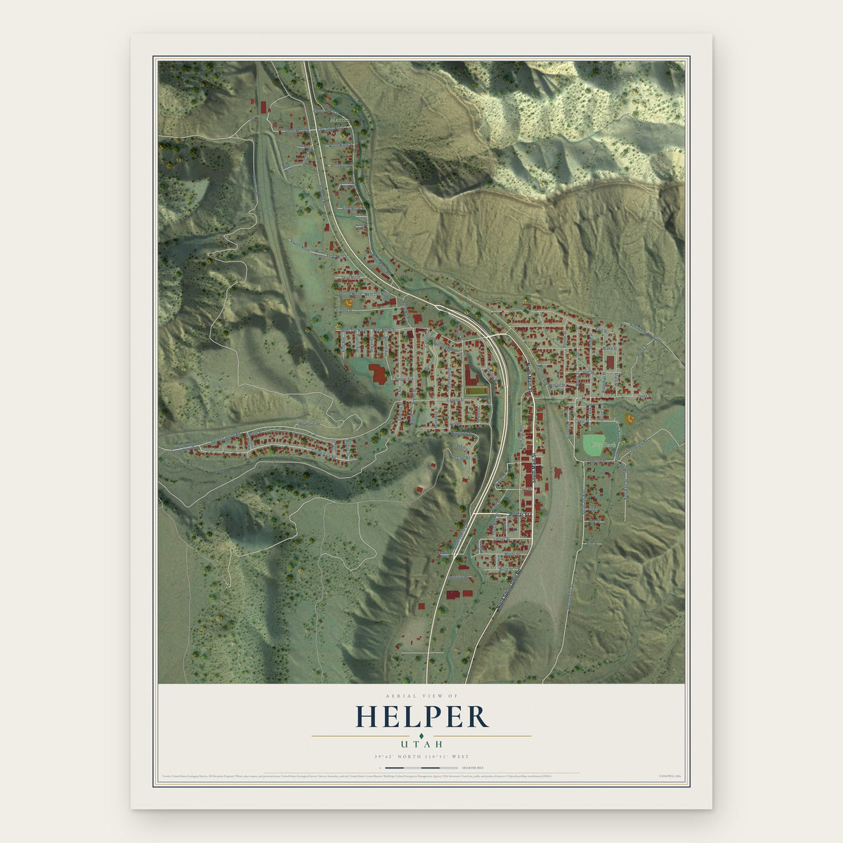 Helper, Utah map print, the full design