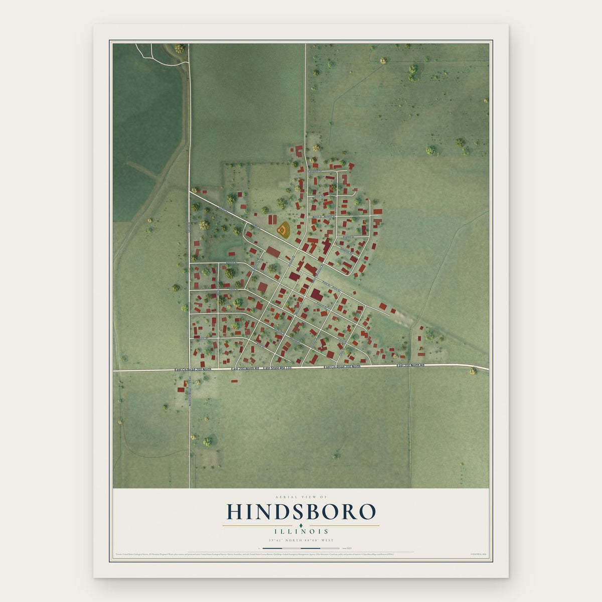 Hindsboro, Illinois map print, the full design