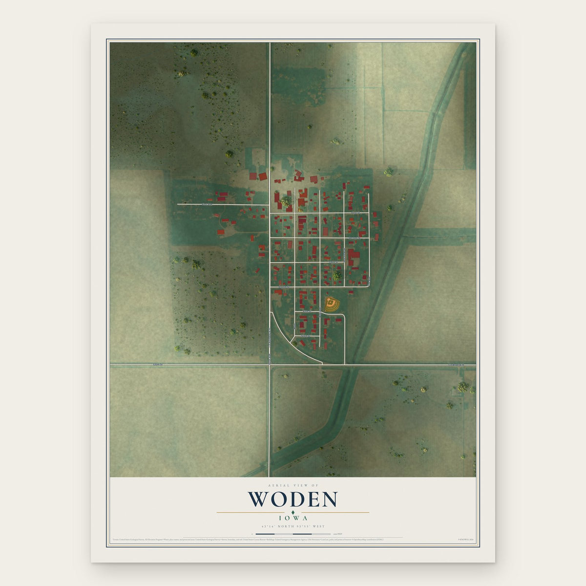 Woden, Iowa map print, the full design