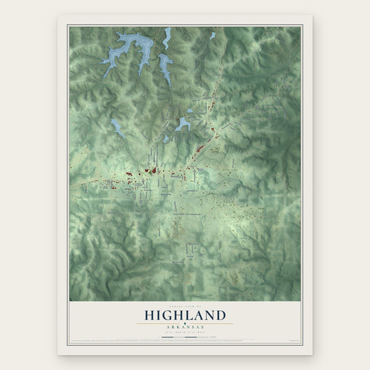 Highland, Arkansas map print, the full design