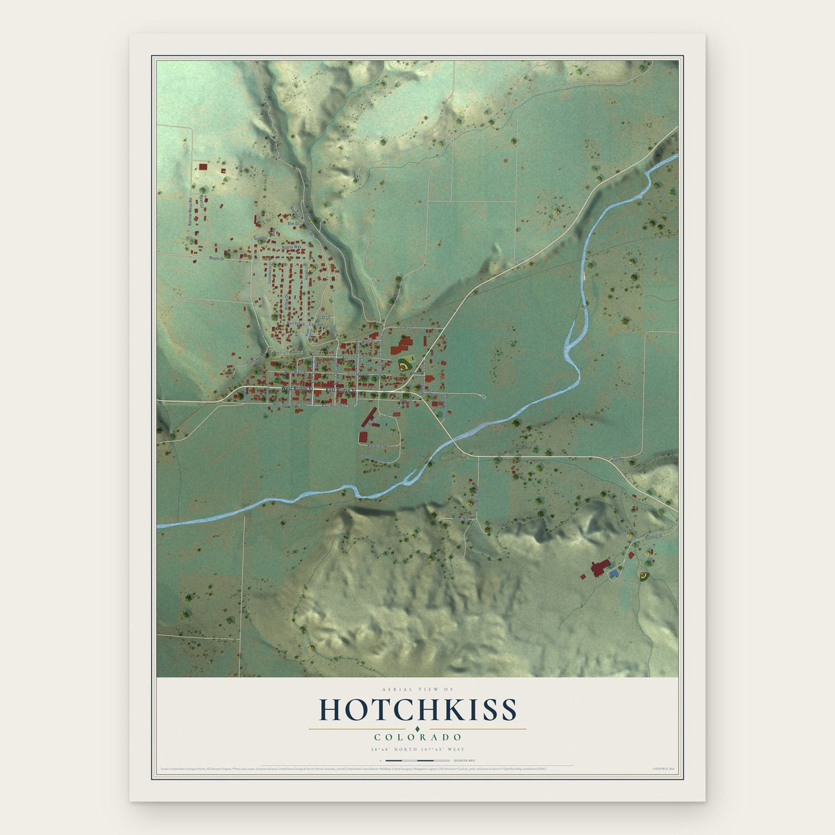 Hotchkiss, Colorado map print, the full design