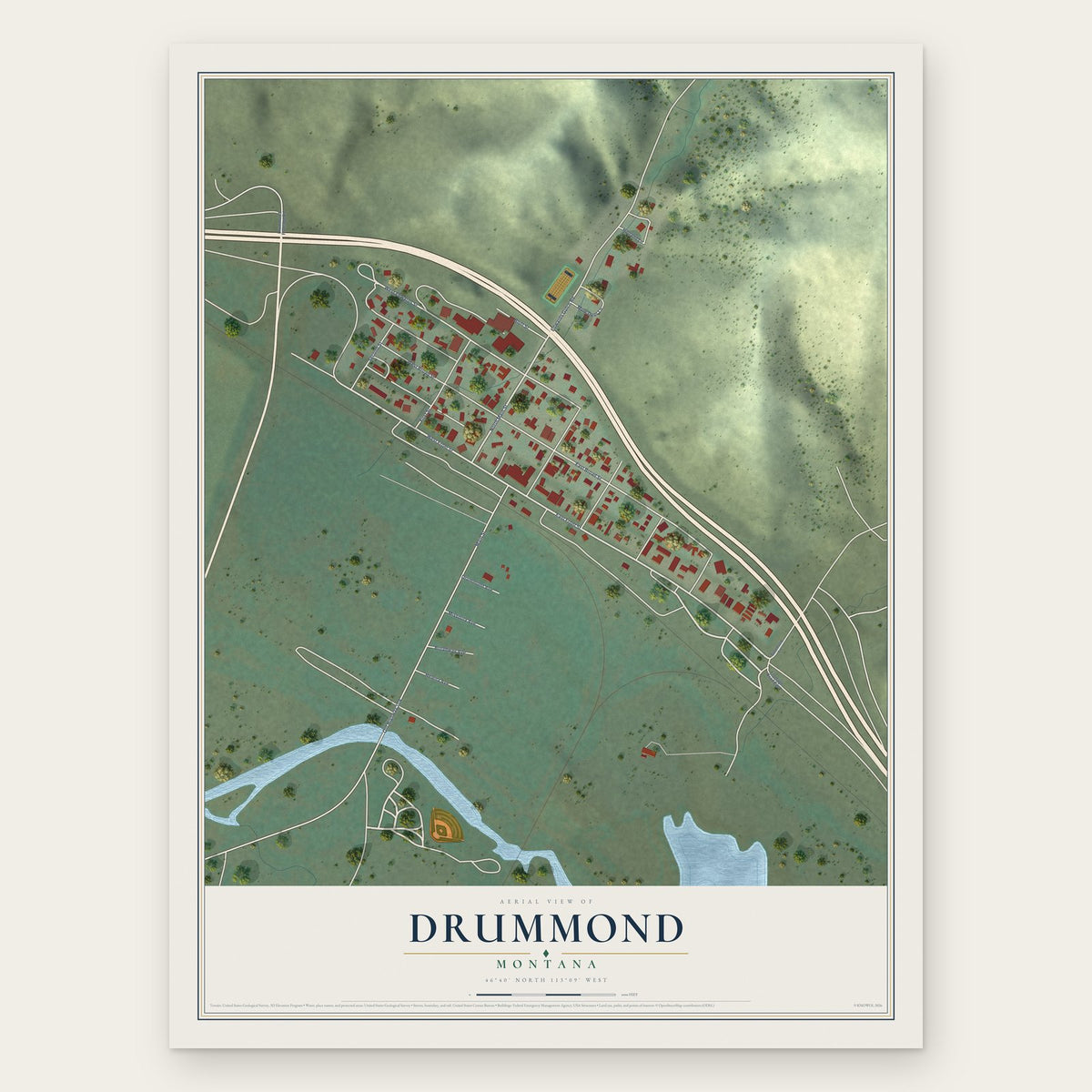 Drummond, Montana map print, the full design