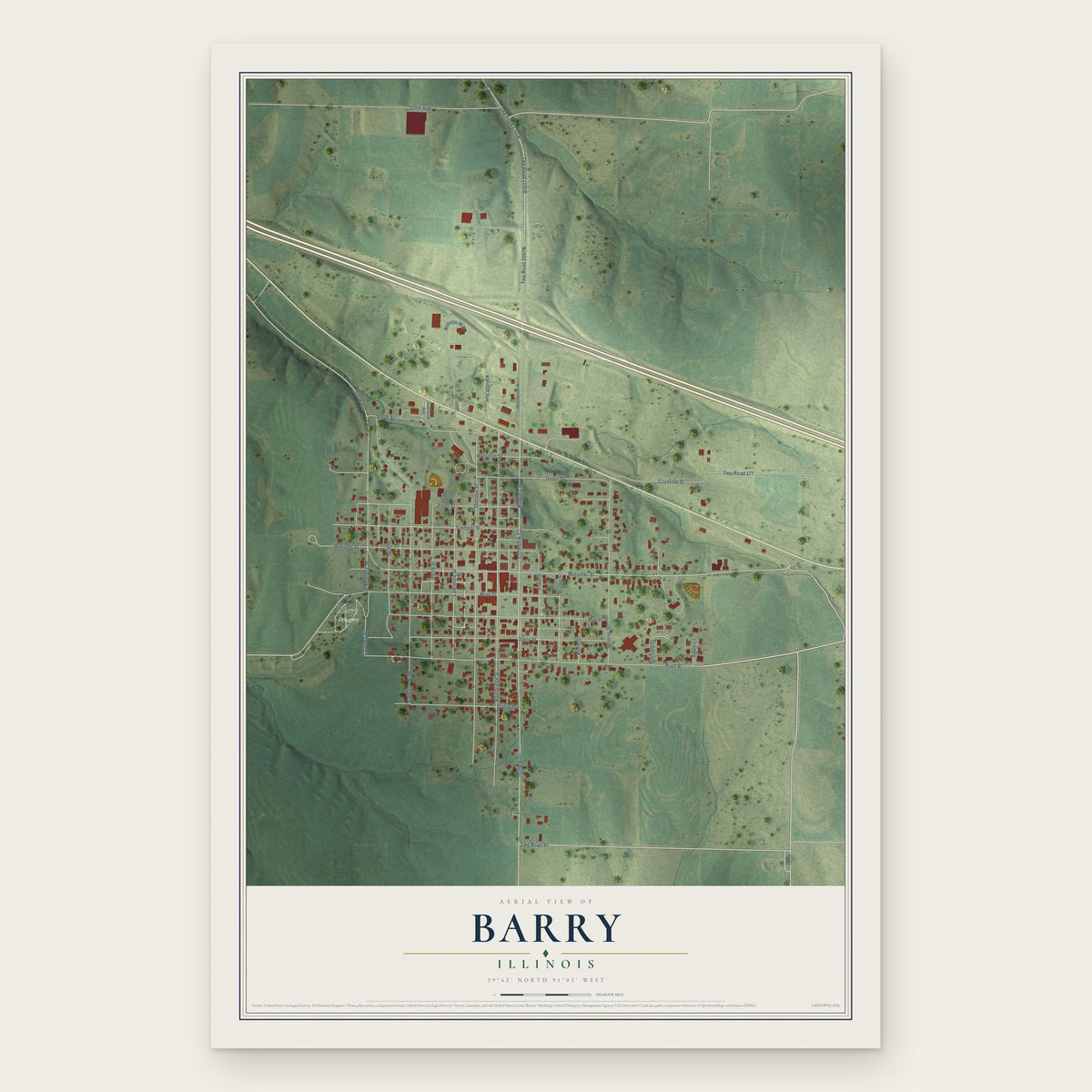 Barry, Illinois map print, the full design