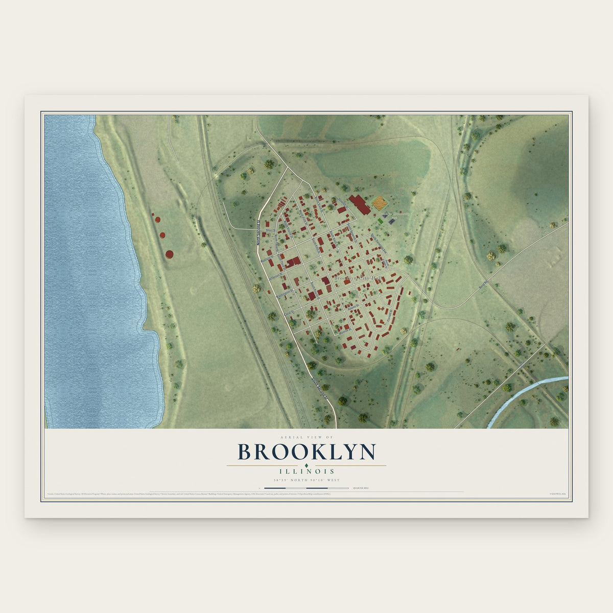 Brooklyn, Illinois map print, the full design