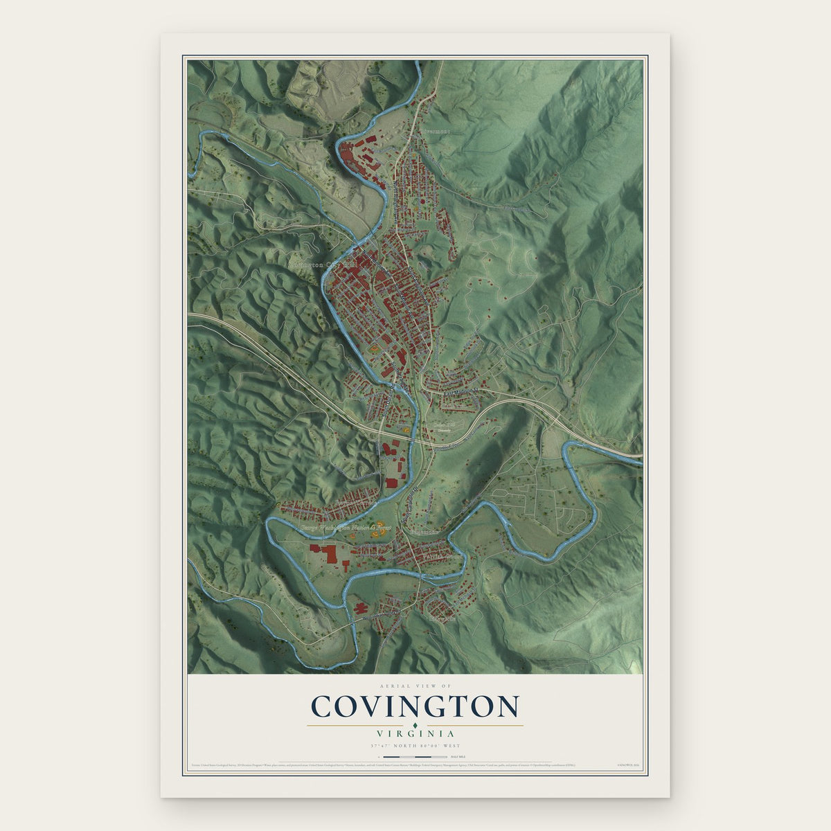 Covington, Virginia map print, the full design
