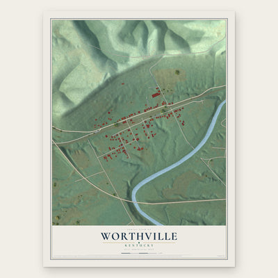 Worthville, Kentucky map print, the full design