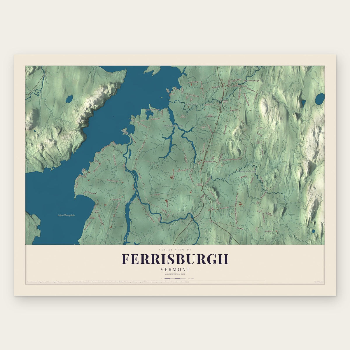 Ferrisburgh, Vermont map print, the full design