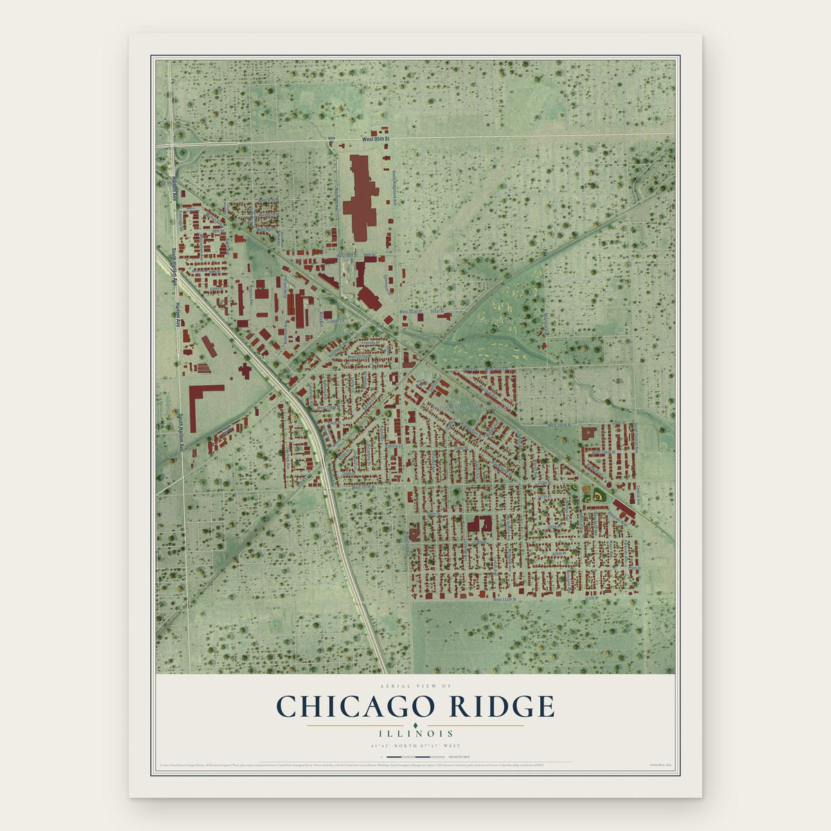 Chicago Ridge, Illinois map print, the full design