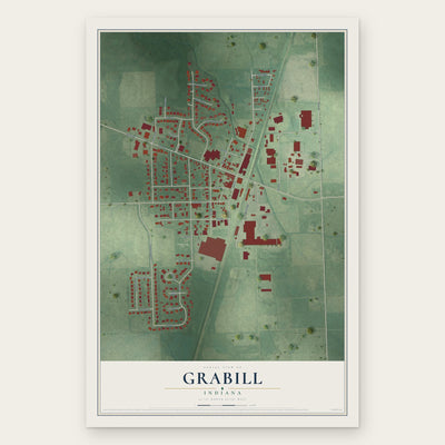 Grabill, Indiana map print, the full design