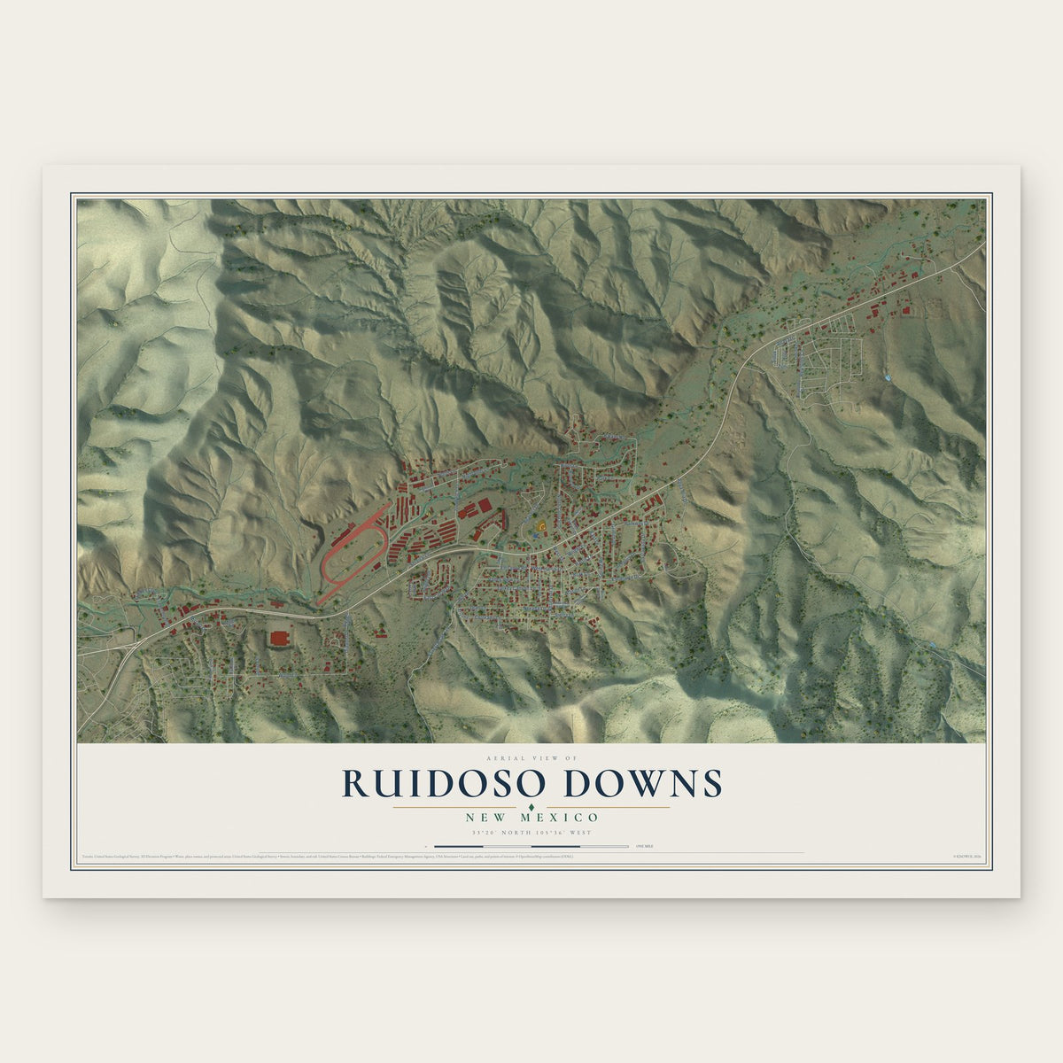 Ruidoso Downs, New Mexico map print, the full design