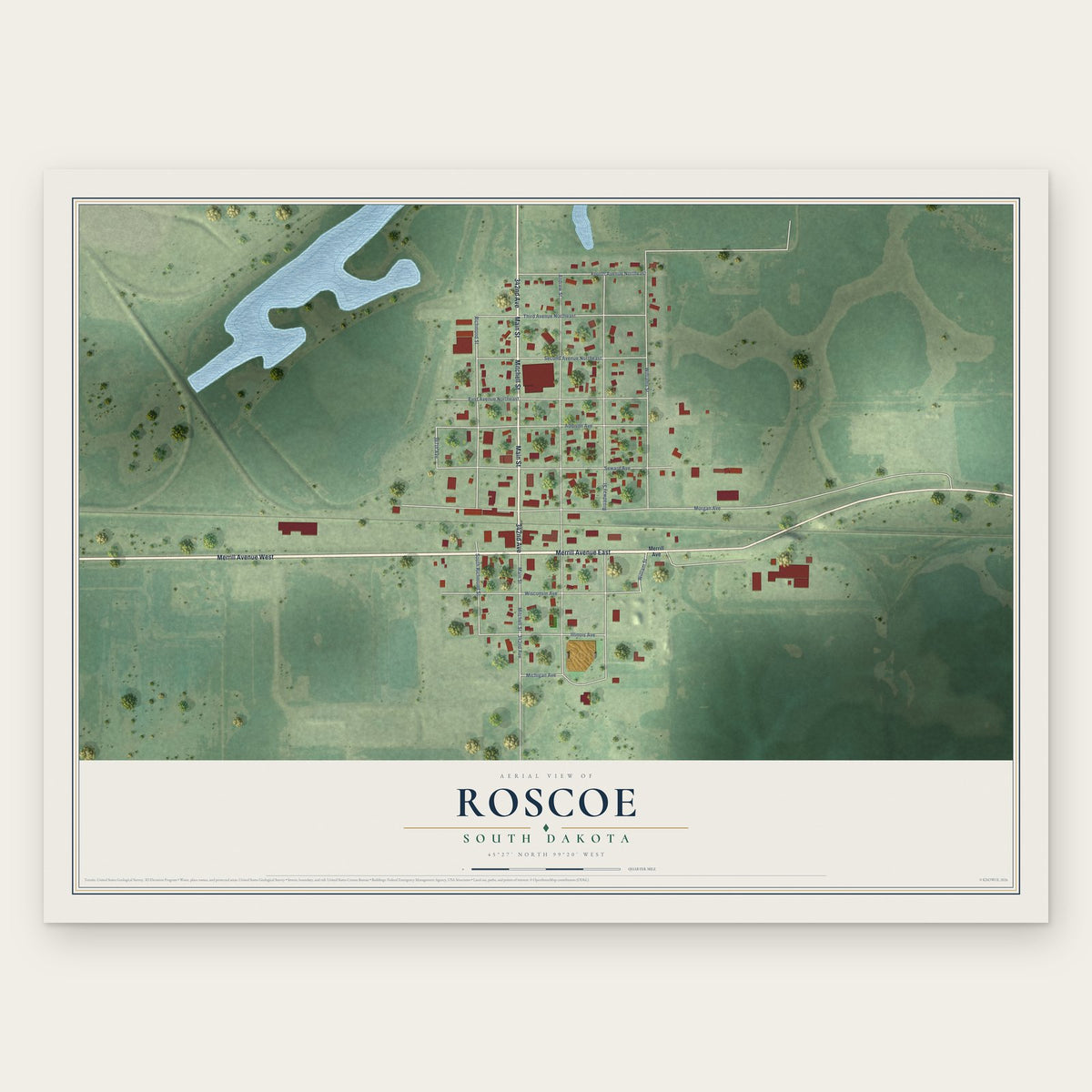 Roscoe, South Dakota map print, the full design