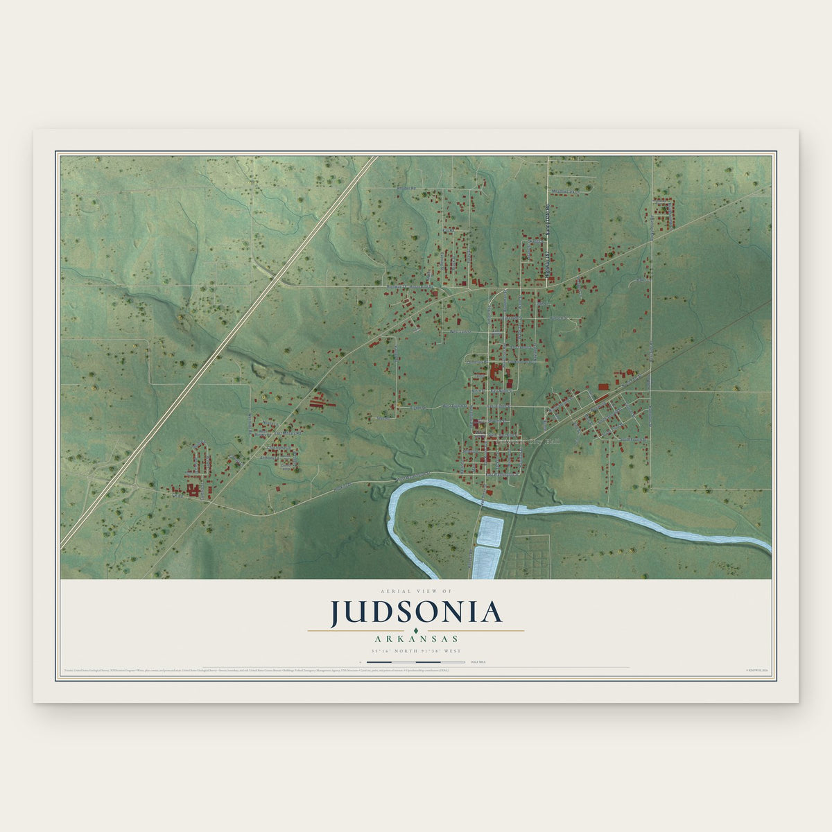 Judsonia, Arkansas map print, the full design