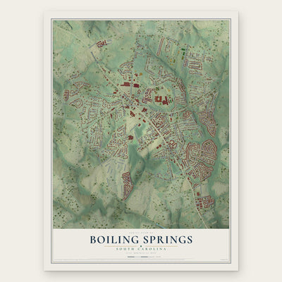 Boiling Springs, South Carolina map print, the full design