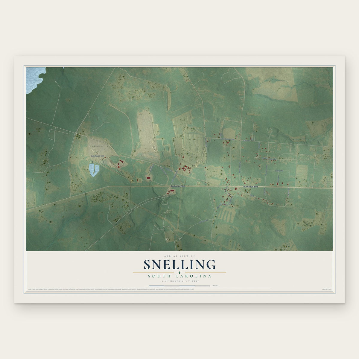 Snelling, South Carolina map print, the full design