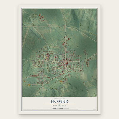 Homer, Louisiana map print, the full design