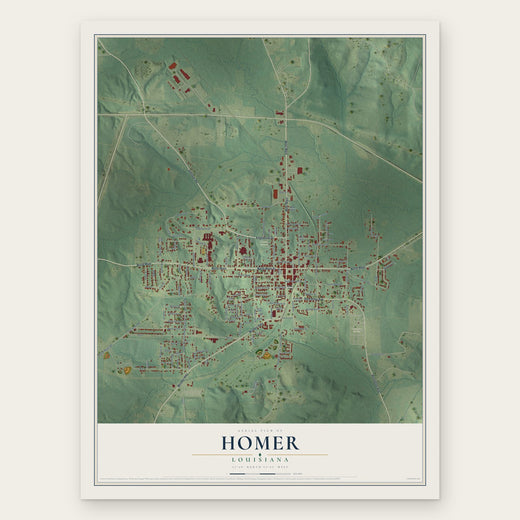 Homer, Louisiana map print, the full design