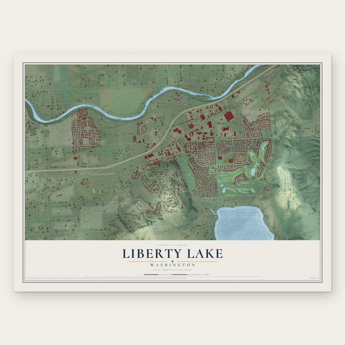 Liberty Lake, Washington map print, the full design