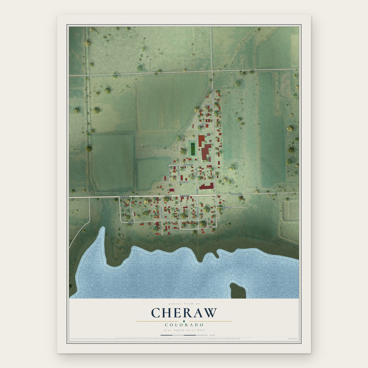Cheraw, Colorado map print, the full design