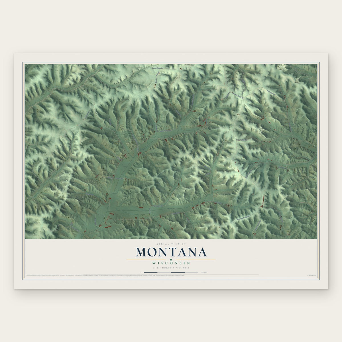 Montana, Wisconsin map print, the full design