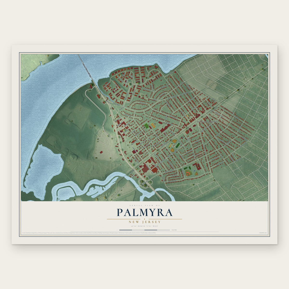 Palmyra, New Jersey map print, the full design