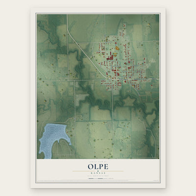 Olpe, Kansas map print, the full design