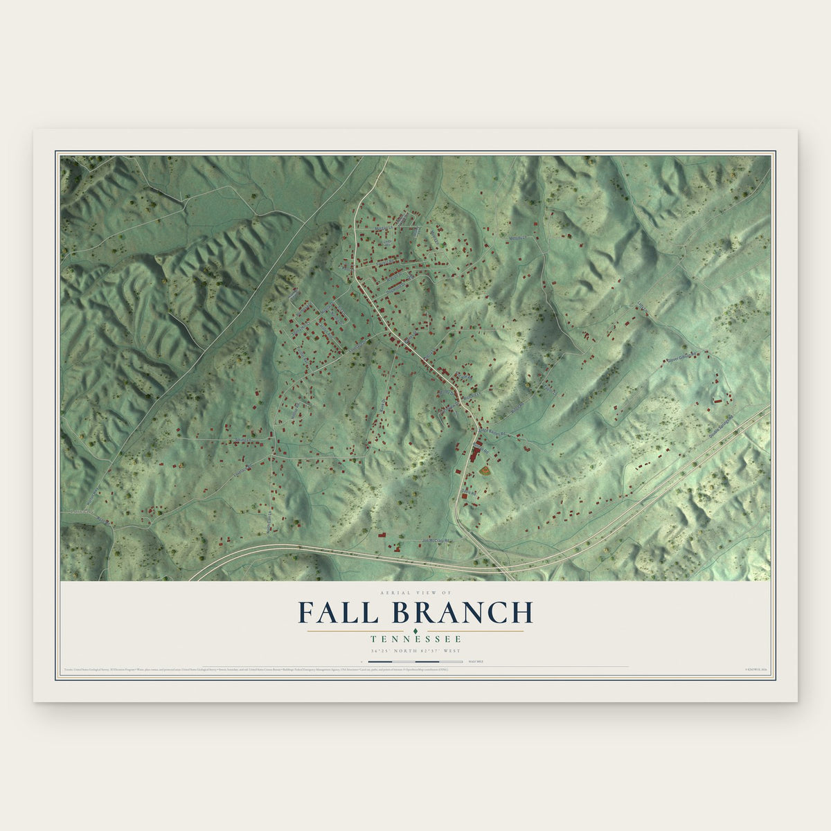 Fall Branch, Tennessee map print, the full design