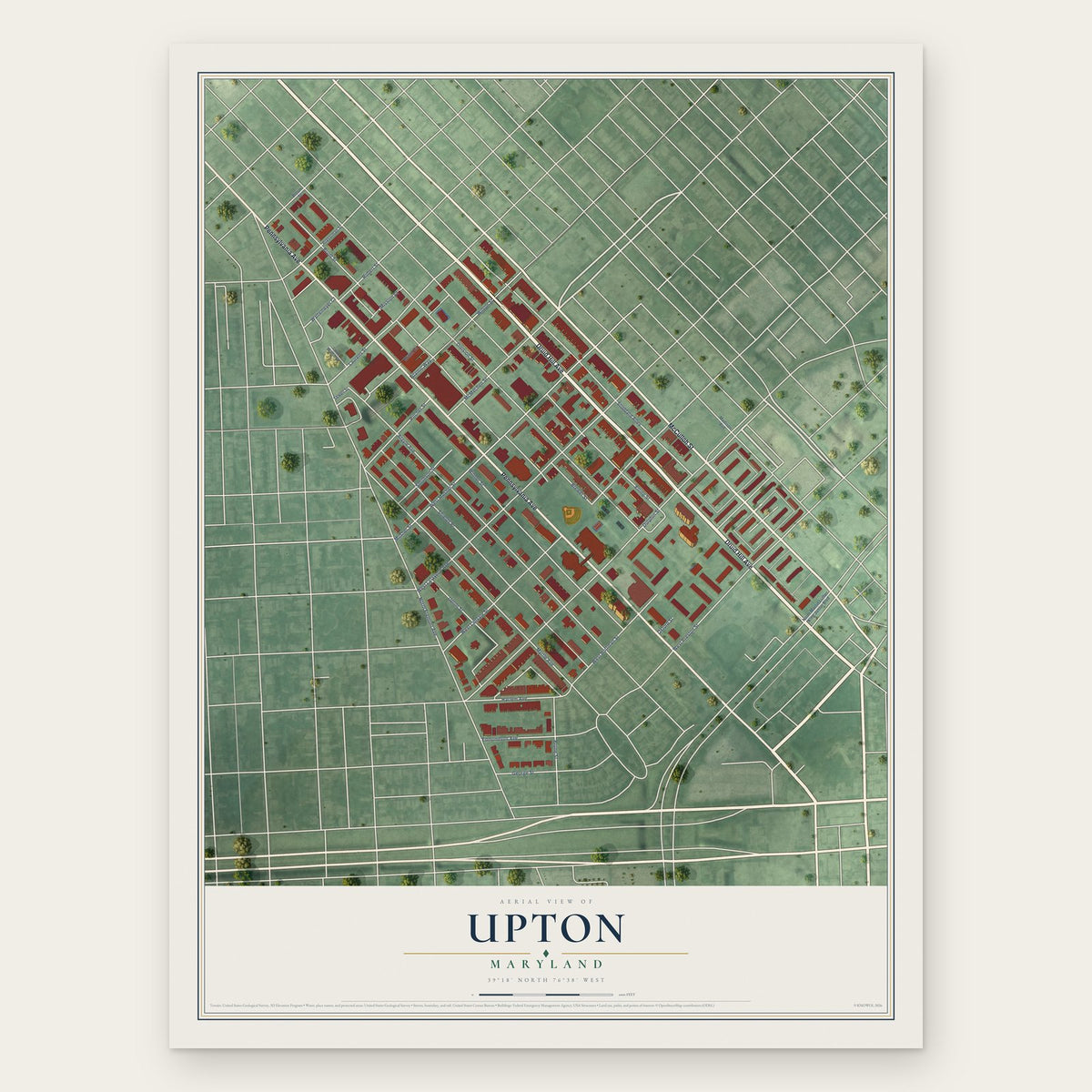 Upton, Maryland map print, the full design
