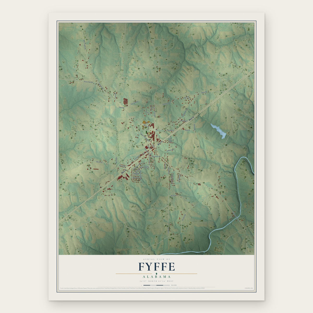 Fyffe, Alabama map print, the full design