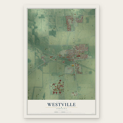 Westville, Indiana map print, the full design