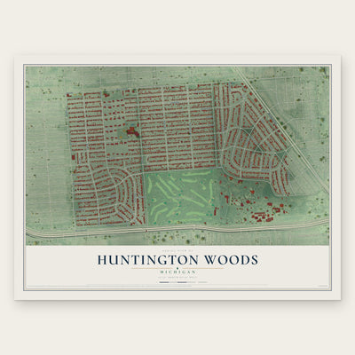 Huntington Woods, Michigan map print, the full design