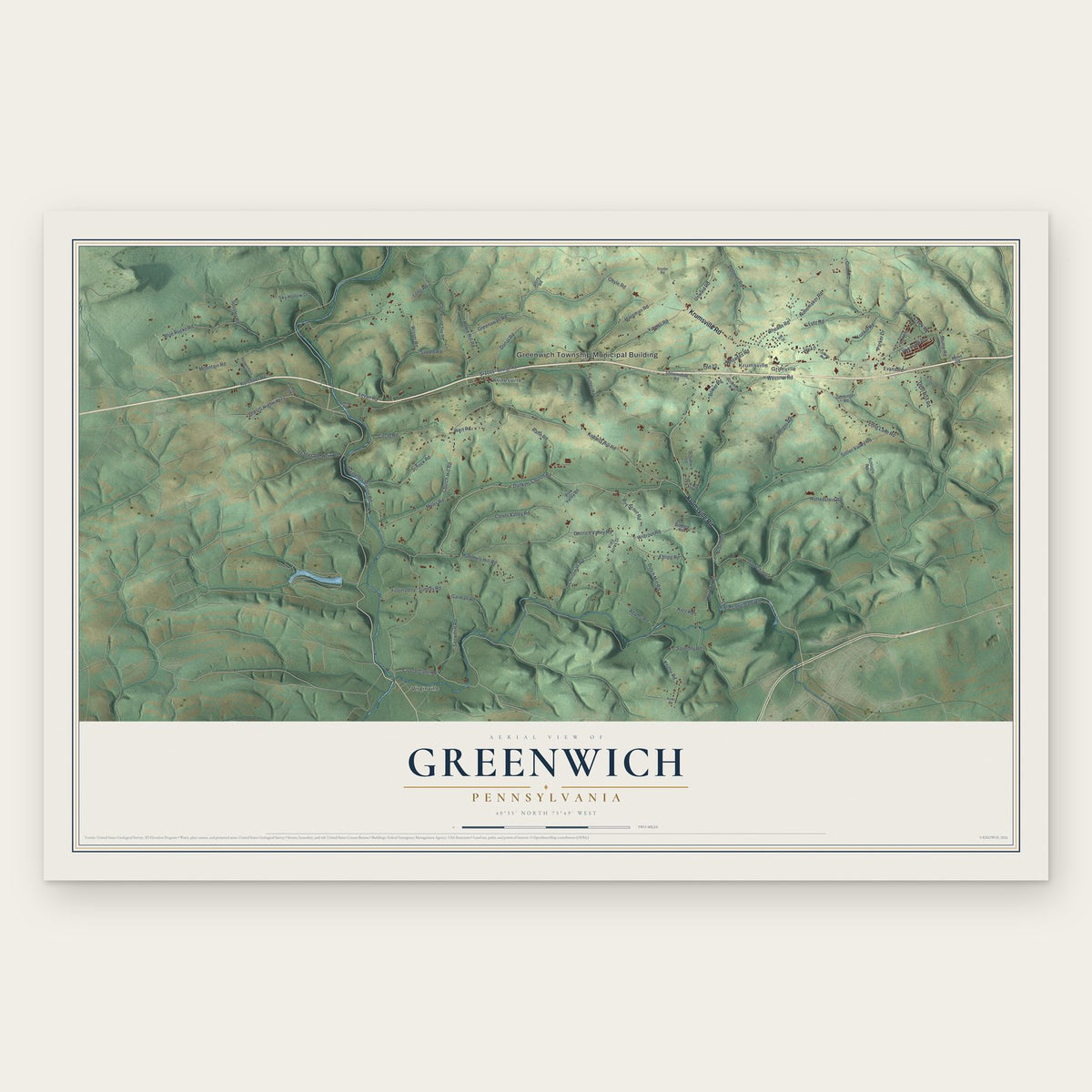 Greenwich, Pennsylvania map print, the full design